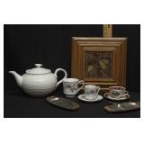 Lot of Teacups, Saucers, Teapot and Trivet