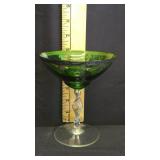 Vtg Silver Overlay Champagne Green Glass