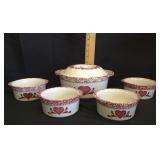 1980s pink heart spongeware casserole/bowls