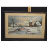 Signed/Dated winter landscape Chalk Drawing