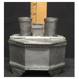 Antique Pewter Double Inkwell Desk Stand