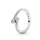 PANDORA Two Sparkling Hearts Clear Ring Size 7.5