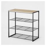 4 Tier Shoe Rack Black Metal with Natural Wood...