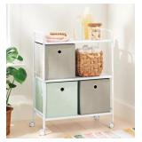 3 Shelf Wide Metal Storage Cart White -...