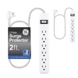 GE 6-Outlet Surge Protector Power Strip 2-Pack,...