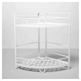 Punched Metal 2-Tier Corner Shelf White -...