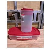 Rubbermaid Pitcher  Container Set Red Lids  Bundle