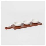 4pc Wood Cutting Board and Ceramic Bowl Set -...