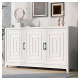 White Wood Top 59.1 in. 3-Door Sideboard TV...