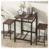 3-Piece Square Brown Wood Top Bar Table Set...