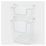 2pk Stacking Wire Laundry Baskets with Wooden...