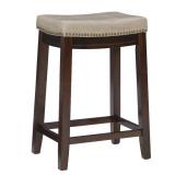Backless Counter Stool Beige Faux Leather Wood...
