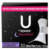 U by Kotex Balance Ultra Thin Overnight Pads 30...
