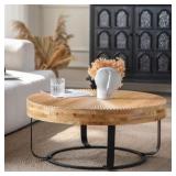 Modern Round Coffee Table, Natural Pine Wood...