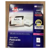 Avery 5389 Matte White Postcards, 4" x 6", 100...