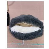 Pet Cave Bed, Gray and White, Plush Cozy Pet Bed