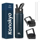 Konokyo 22oz Stainless Steel Bottles with 3...