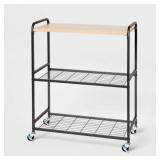 Storage Cart Black Metal with Natural Wood -...