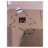 Nine West Silver Tassel Necklace  Anne Klein CZ...