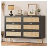 Rattan 6 Drawer Dresser Wide Double Dresser...