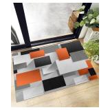 Indoor Doormat Orange Gray Color Block Overlay...