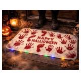 Halloween Mat, Soft Faux Wool, Red Handprints,...