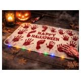 Halloween Mat, Soft Faux Wool, Red Handprints,...