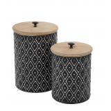 Deco 79 Black Geometric Jars 2pc 11H