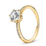 PANDORA Gold Crown Solitaire Ring Sz 7