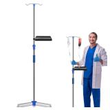 Nuanchu Adjustable IV Pole w Wheels  Tray