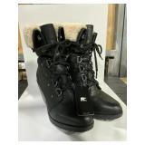 Sorel Black Leather Wedge Boots Size 9.5