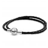 PANDORA Leather Charm Bracelet Black 15.0