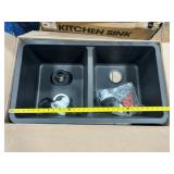 Double Bowl Kitchen Sink Matte Black 33x22
