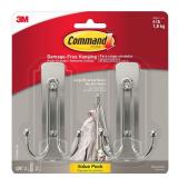 Command Large Brushed Nickel Double Hooks