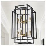 HHR 8-Light Black Gold Lantern Chandelier