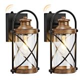 OKELI Wood Grain Outdoor Wall Lights 2-Pk