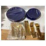 Navy Blue  Gold Disposable Dinnerware Set New