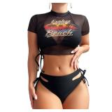 Sexybody Womens 3-Piece Bikini Set Black XL