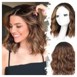 Eawwii 14 Brown Highlight Wavy Bob Wig $37.99