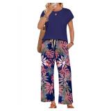 WIHOLL Womens Navy Floral 2-Piece Set 2XL