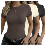 Ekouaer Womens Slim Fit Crew Neck Tees 3pcs M