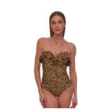 DKNY Snow Leopard Ruffle Bandeau Swimsuit Large