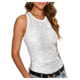miduo Womens Tanks Ribbed Knit Crewneck Glitter M