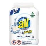 All 678705 Laundry Detergent Pacs Free Clear 120ct