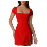 Qinsen Square Neck Athletic Tennis Dress Red...