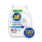 All 678705 Free Clear Laundry Detergent Pacs 120ct