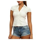 Icnglksnd V Neck Button Down Shirt White Small