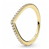 Pandora Sparkling Wishbone Ring Gold Size 54