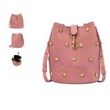 Coach Pink Suede Floral Studded Bucket Bag