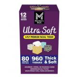 Ultra Soft 3-Ply Facial Tissues 12pk 80ct Boxes